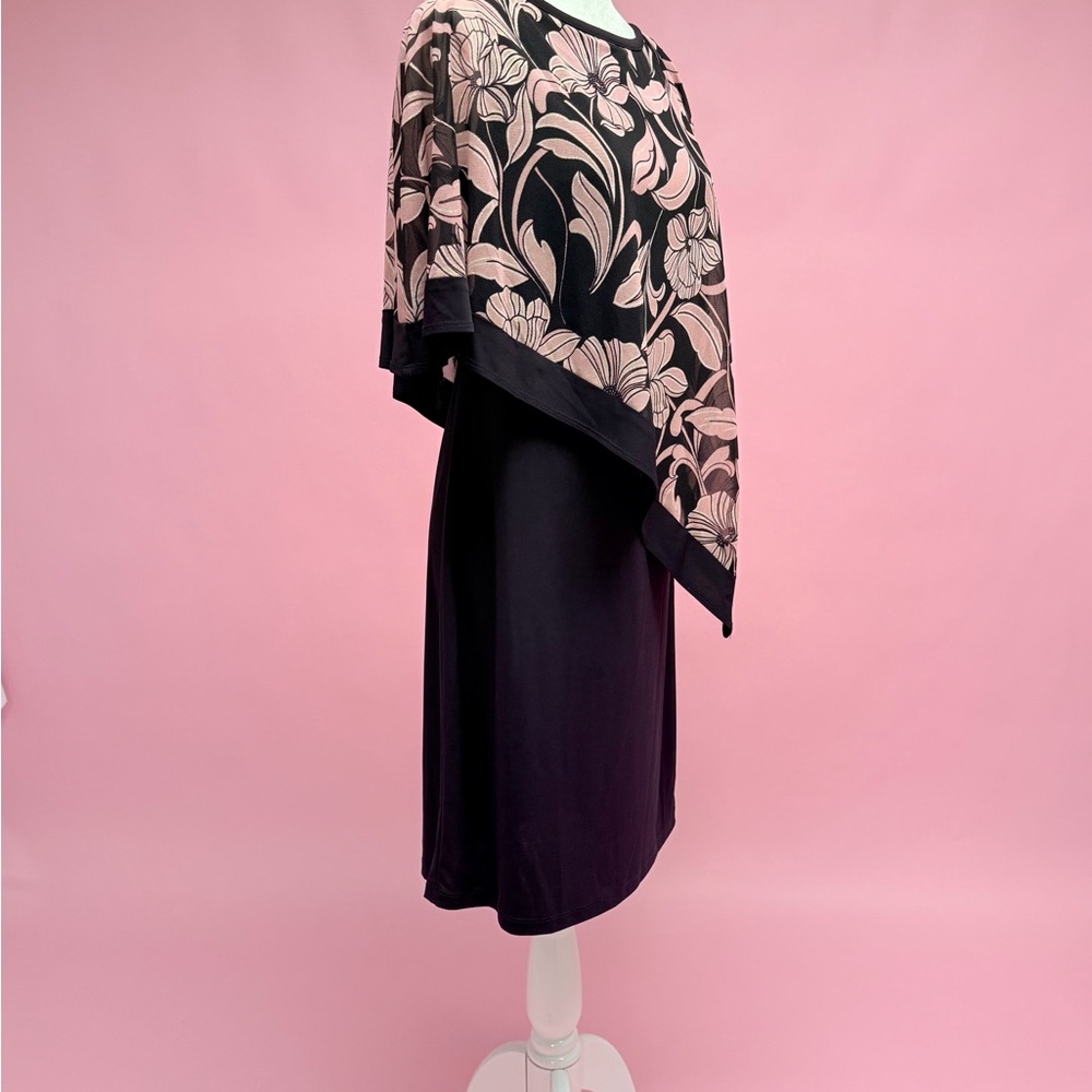 R&M Richards Asymmetrical Black Dress with Pink Floral Design - Picture 7 of 8